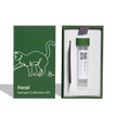 Fecal sample collection kit with green box and white container on a white background