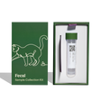 Fecal sample collection kit with green box and white container on a white background