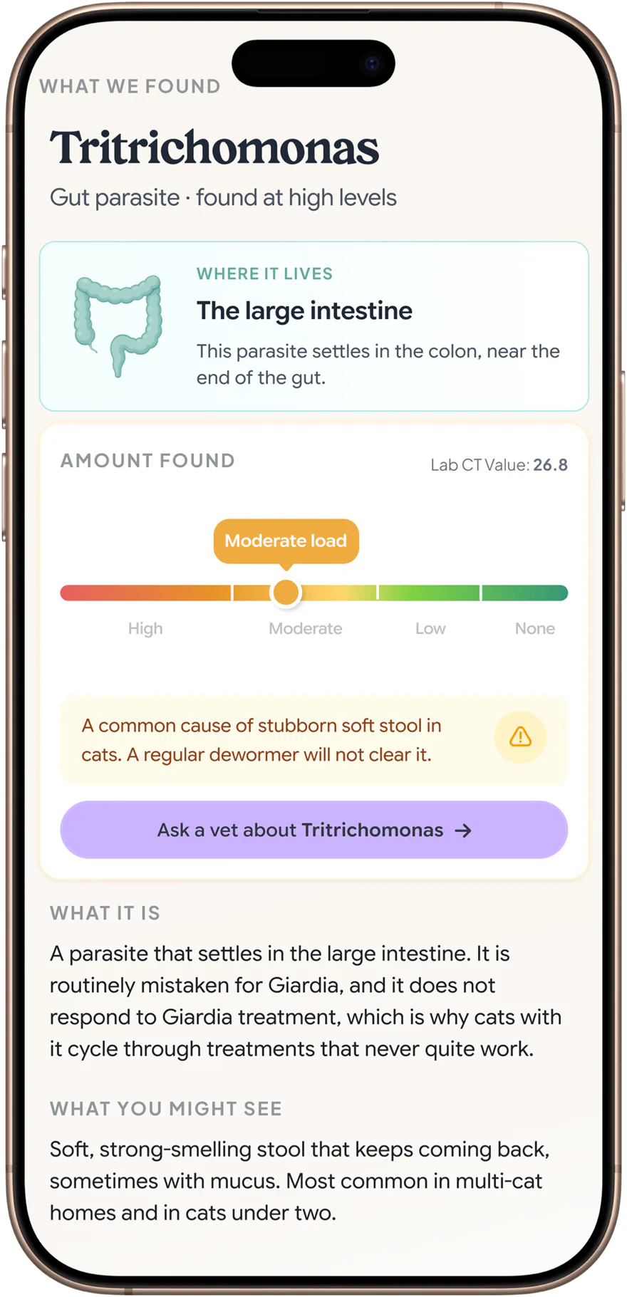 A detected pathogen explained in the Petwealth app