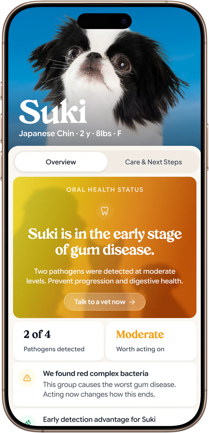Dog health status overview in the Petwealth app